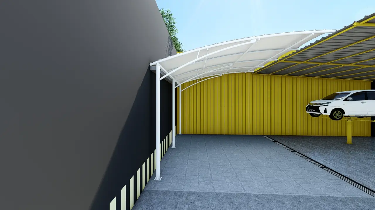 Kanopi membran modern untuk carport bengkel mobil